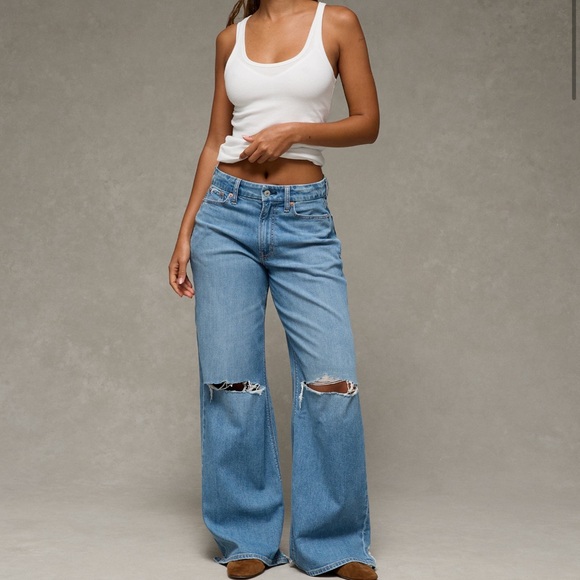 American Eagle Outfitters Denim - American Eagle dreamy drape stretch curvy super high rise baggy wide leg jeans